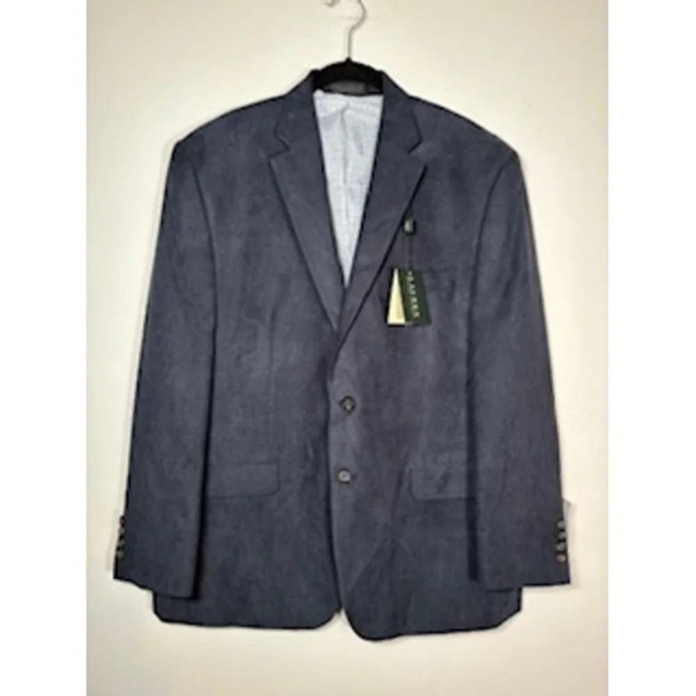 LAUREN Ralph Lauren Blazer 44‎ Short Navy Microsuede Sport Coat NWT Academia